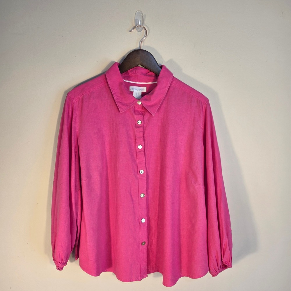 Cynthia Rowley Boxy Button Down Shirt Womens 1X Pink Linen Blend Long Sleeve NEW